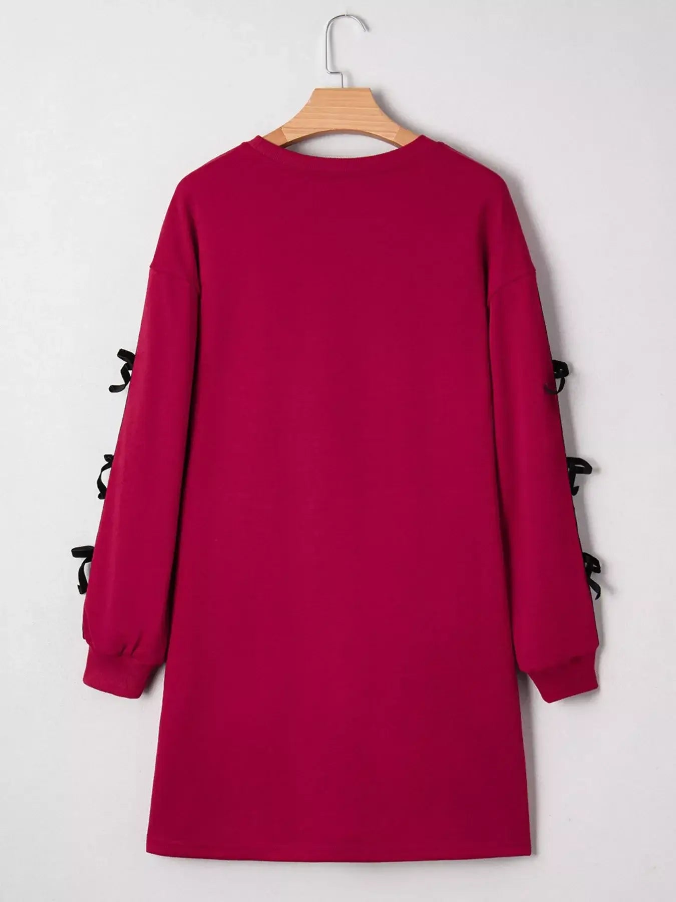 Contrast Striped Bow Detail Drop Shoulder Sweatshirt Dress with Pockets - Trendsi - Flyclothing LLC