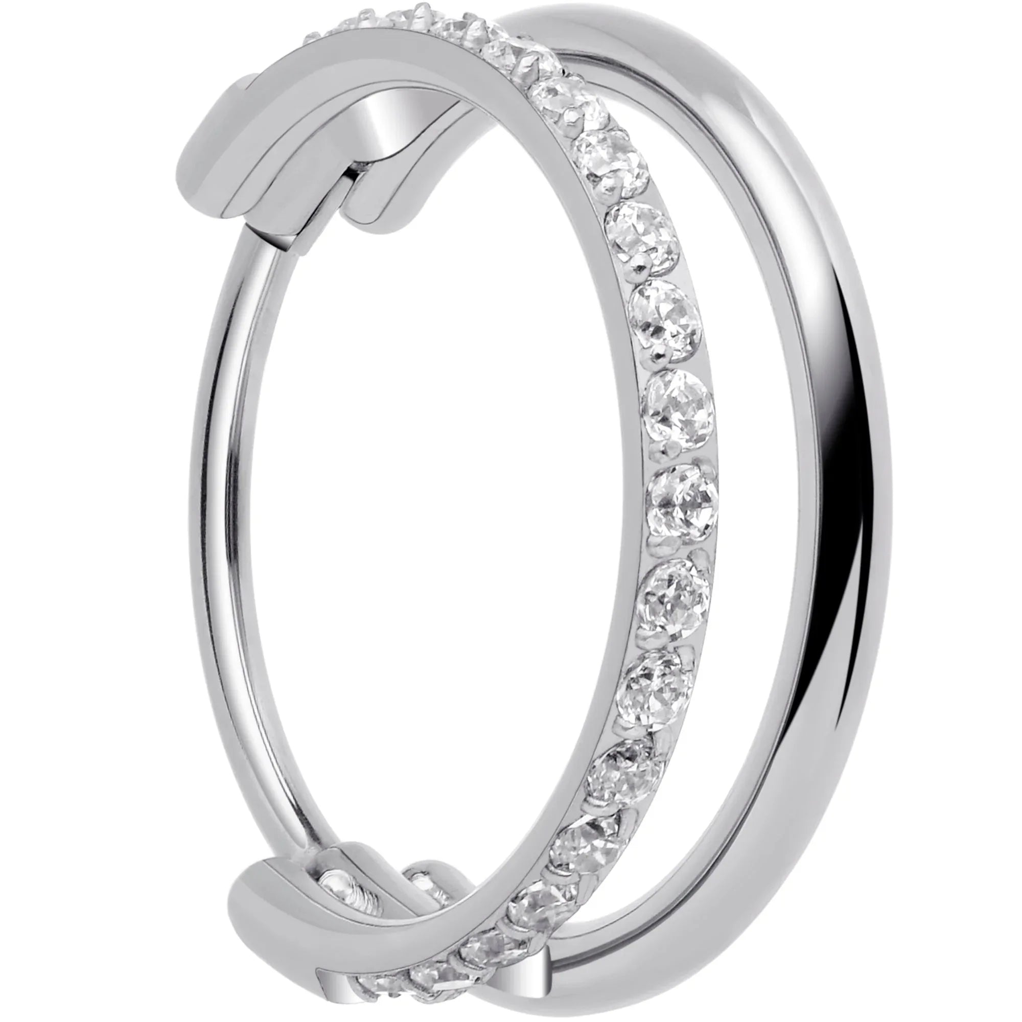 Single Row Micro Gem Implant Grade Titanium Hinged Double Hoop Nose Ring - BodyCandy - Flyclothing LLC