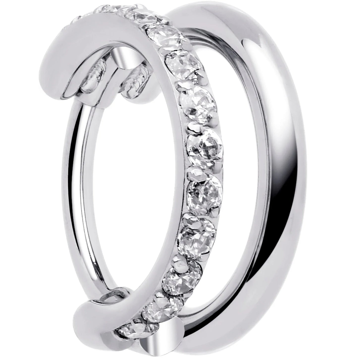 Single Row Micro Gem Implant Grade Titanium Hinged Double Hoop Nose Ring - BodyCandy - Flyclothing LLC