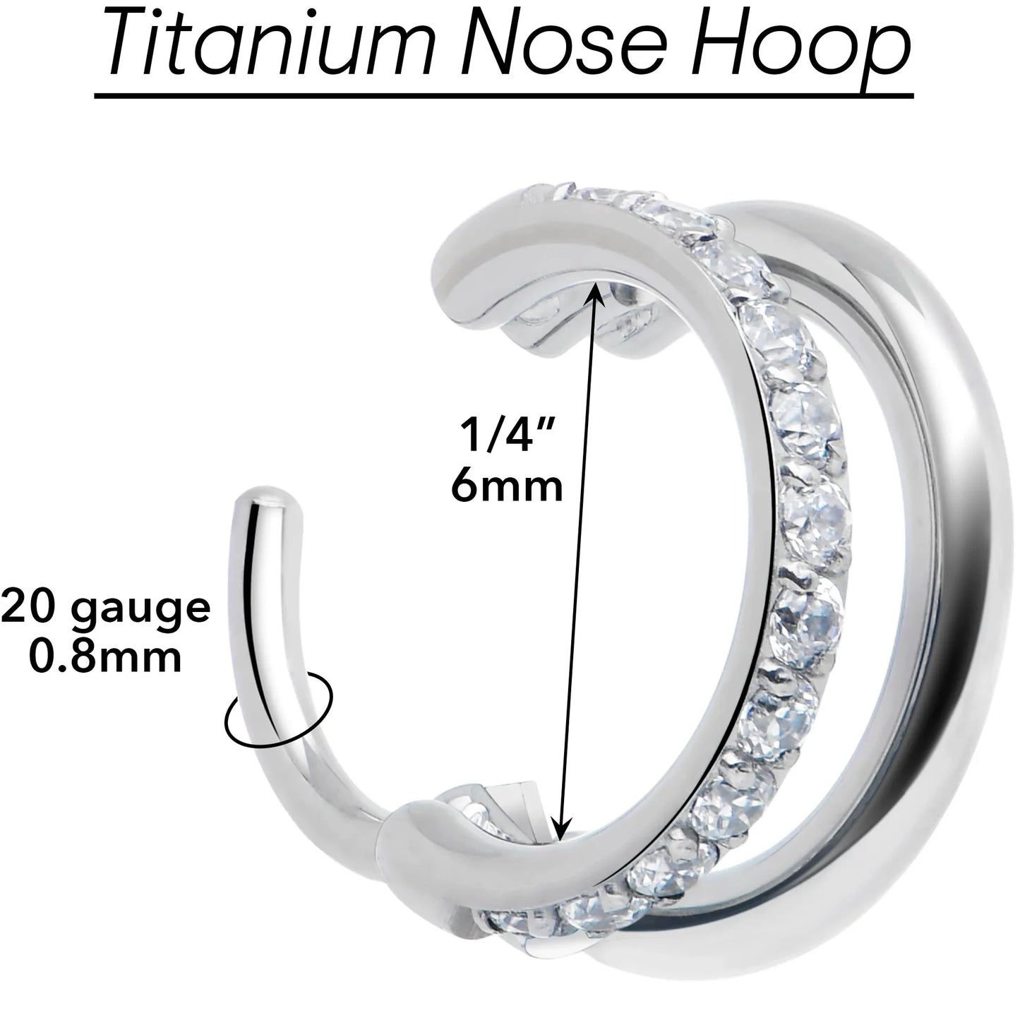 Single Row Micro Gem Implant Grade Titanium Hinged Double Hoop Nose Ring - BodyCandy - Flyclothing LLC