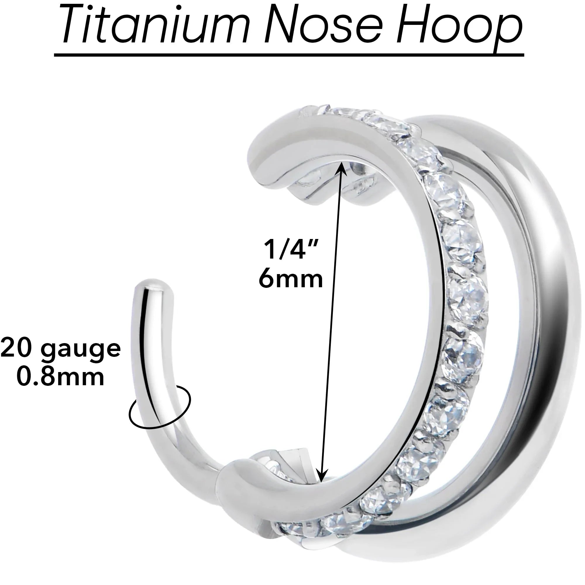 Single Row Micro Gem Implant Grade Titanium Hinged Double Hoop Nose Ring - BodyCandy - Flyclothing LLC