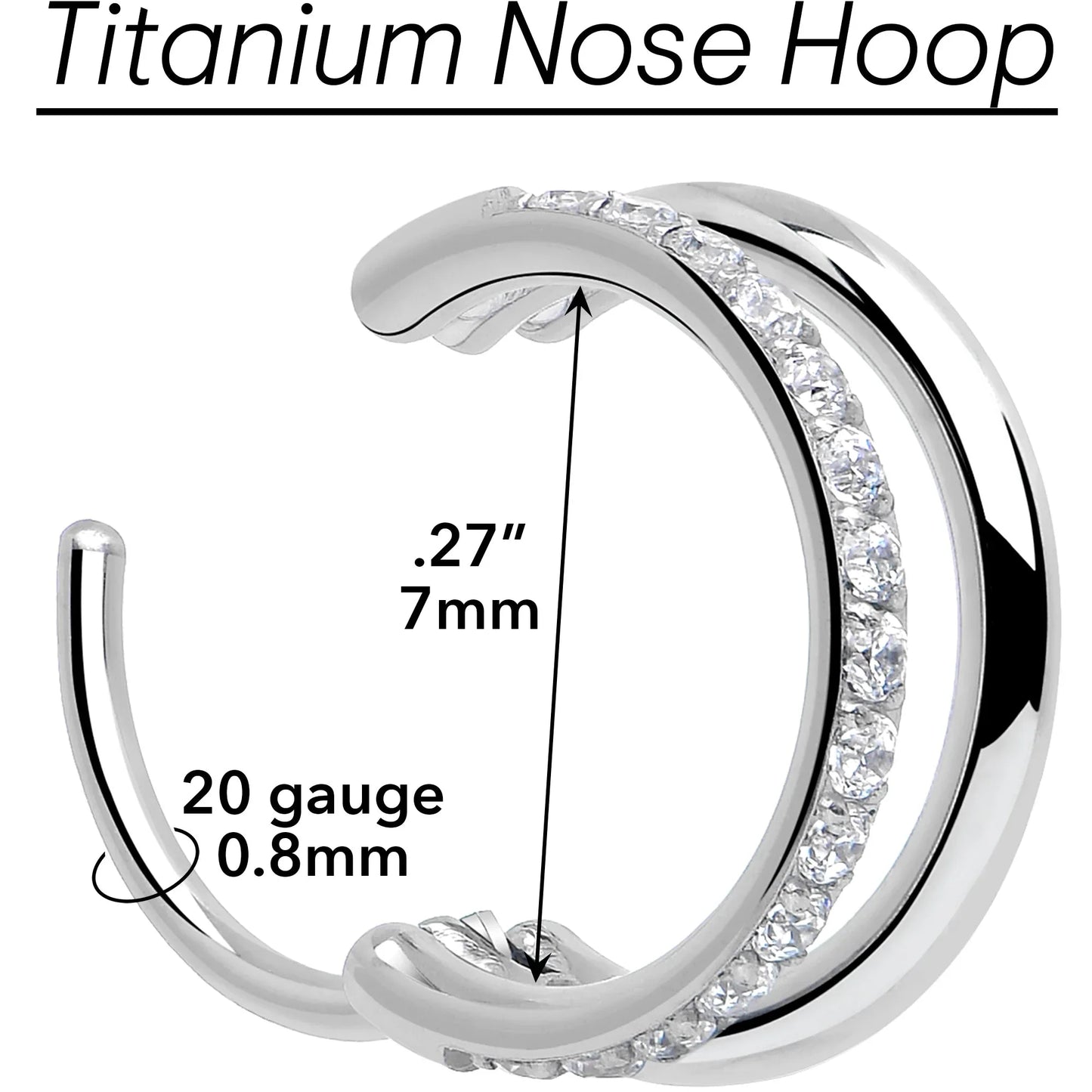 Single Row Micro Gem Implant Grade Titanium Hinged Double Hoop Nose Ring - BodyCandy - Flyclothing LLC