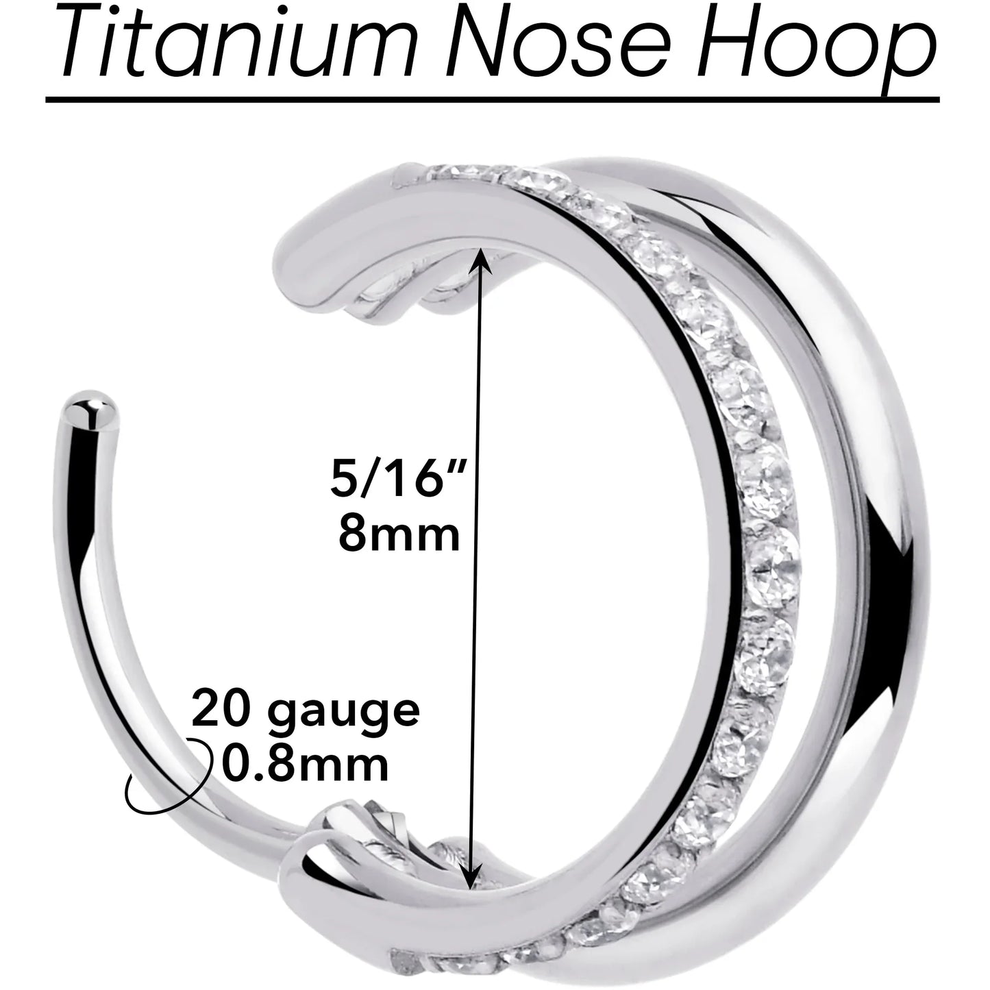 Single Row Micro Gem Implant Grade Titanium Hinged Double Hoop Nose Ring - BodyCandy - Flyclothing LLC