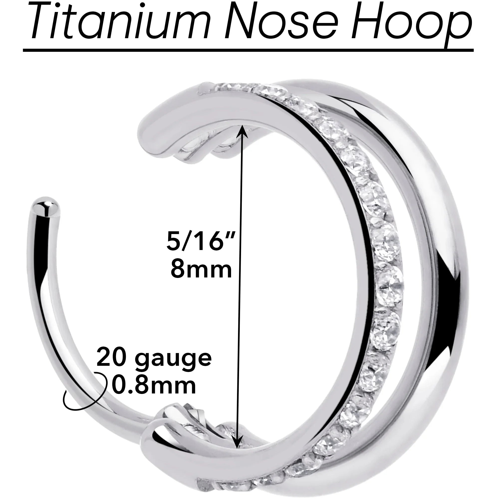 Single Row Micro Gem Implant Grade Titanium Hinged Double Hoop Nose Ring - BodyCandy - Flyclothing LLC