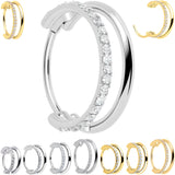 Single Row Micro Gem Implant Grade Titanium Hinged Double Hoop Nose Ring - BodyCandy - Flyclothing LLC