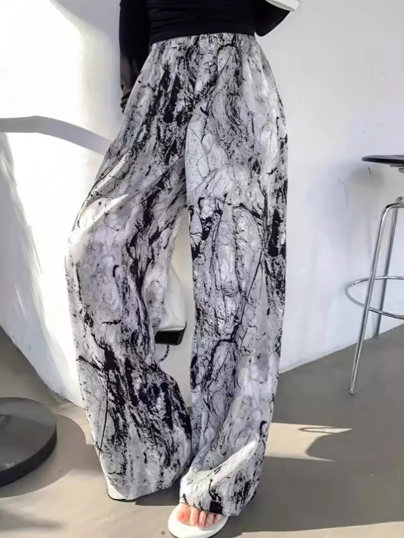 Abstract Print Wide Leg Pants - Trendsi - Flyclothing LLC