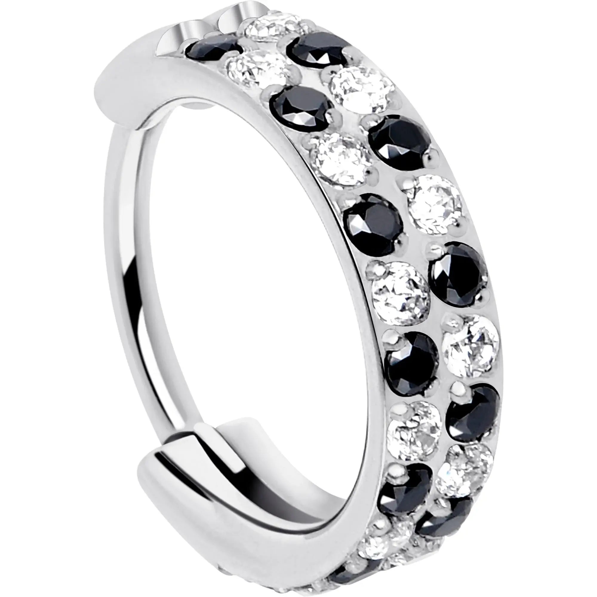 20G CZ Double Row Checkerboard Implant Grade Titanium Nose Hoop - BodyCandy - Flyclothing LLC