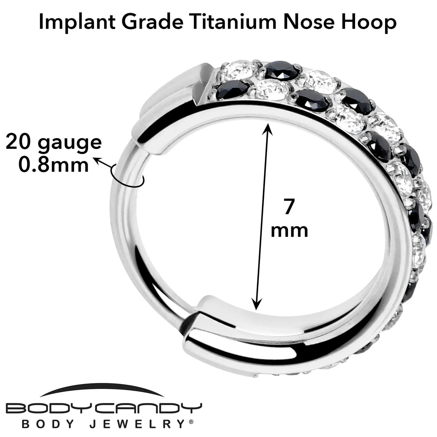 20G CZ Double Row Checkerboard Implant Grade Titanium Nose Hoop - BodyCandy - Flyclothing LLC