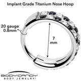 20G CZ Double Row Checkerboard Implant Grade Titanium Nose Hoop - BodyCandy - Flyclothing LLC