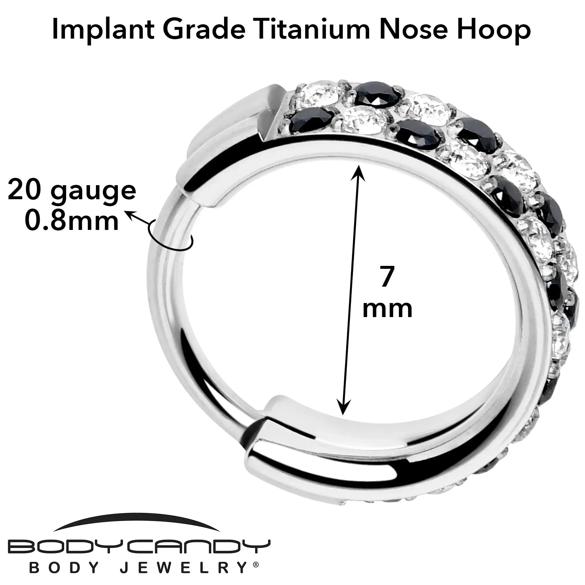 20G CZ Double Row Checkerboard Implant Grade Titanium Nose Hoop - BodyCandy - Flyclothing LLC
