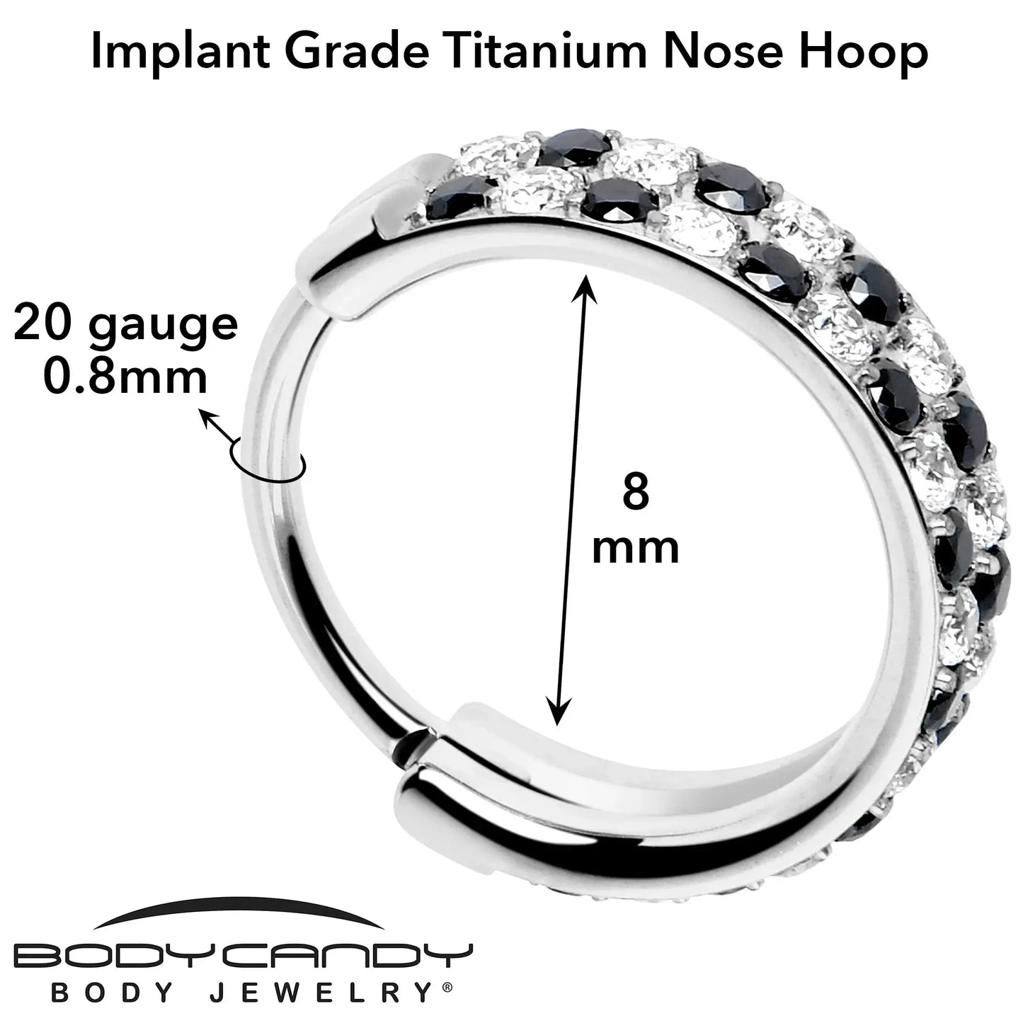 20G CZ Double Row Checkerboard Implant Grade Titanium Nose Hoop - BodyCandy - Flyclothing LLC