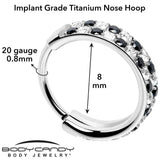 20G CZ Double Row Checkerboard Implant Grade Titanium Nose Hoop - BodyCandy - Flyclothing LLC