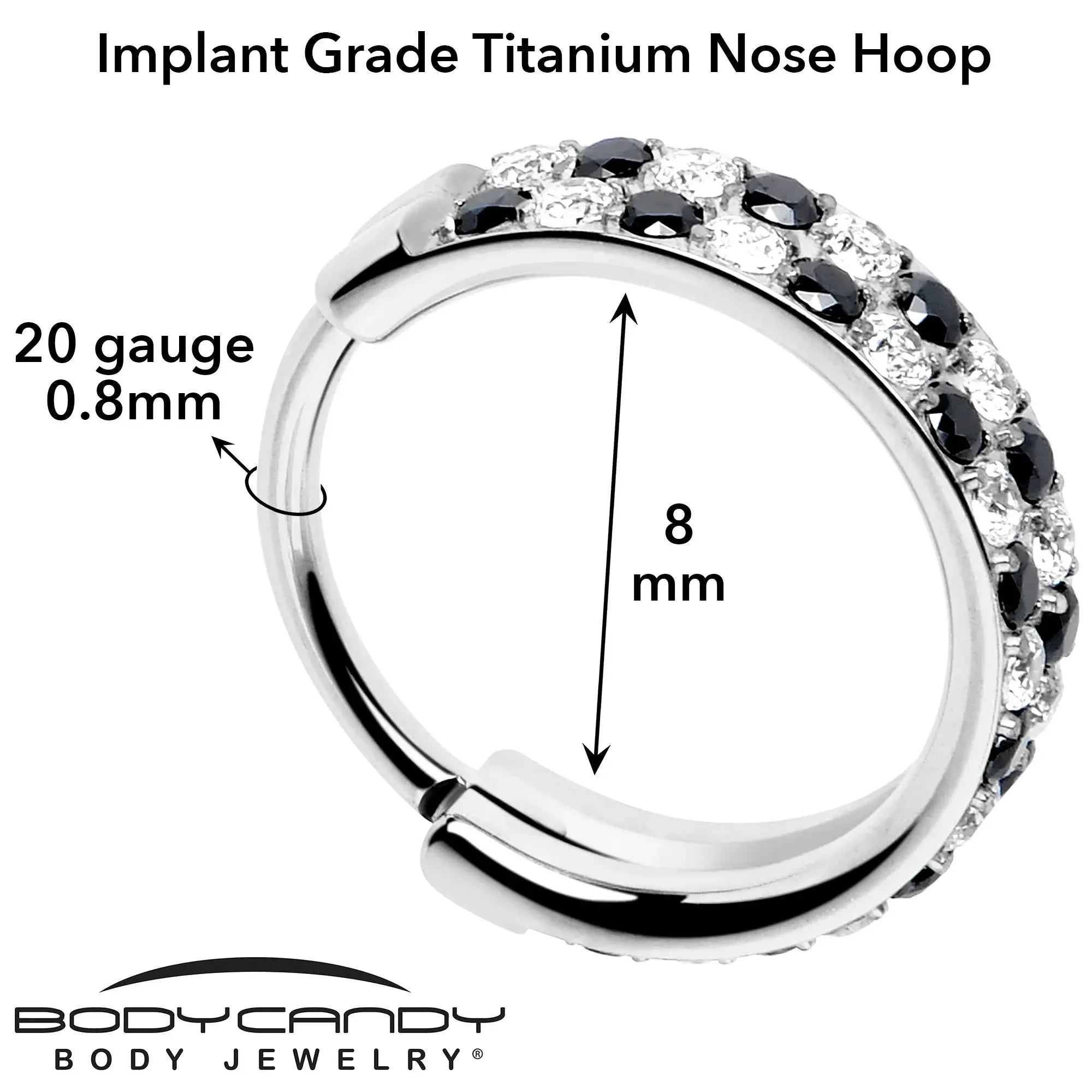 20G CZ Double Row Checkerboard Implant Grade Titanium Nose Hoop - BodyCandy - Flyclothing LLC