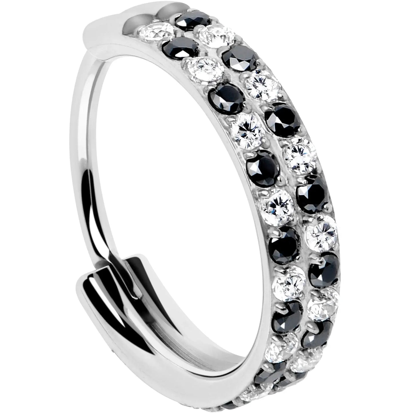 20G CZ Double Row Checkerboard Implant Grade Titanium Nose Hoop - BodyCandy - Flyclothing LLC