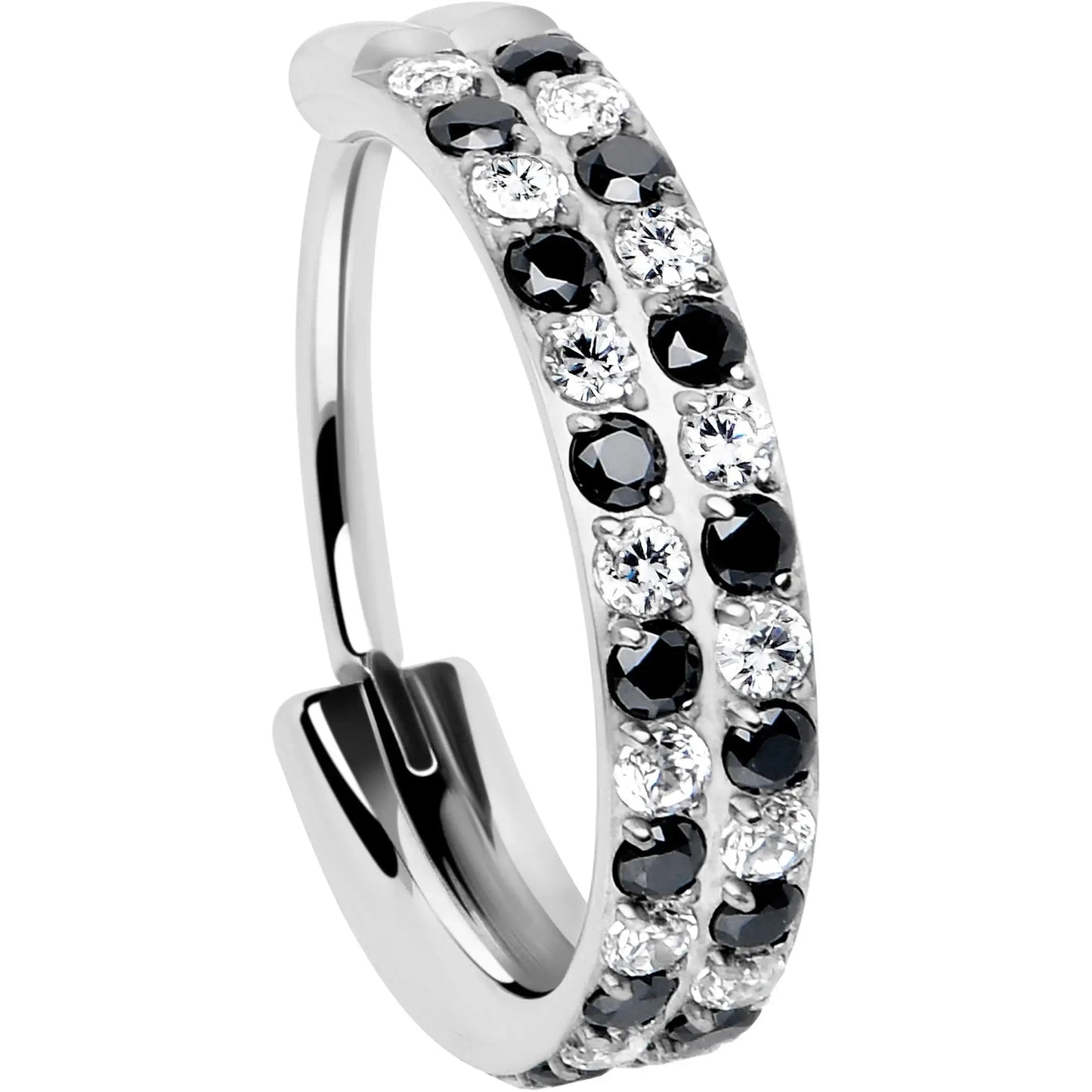 20G CZ Double Row Checkerboard Implant Grade Titanium Nose Hoop - BodyCandy - Flyclothing LLC
