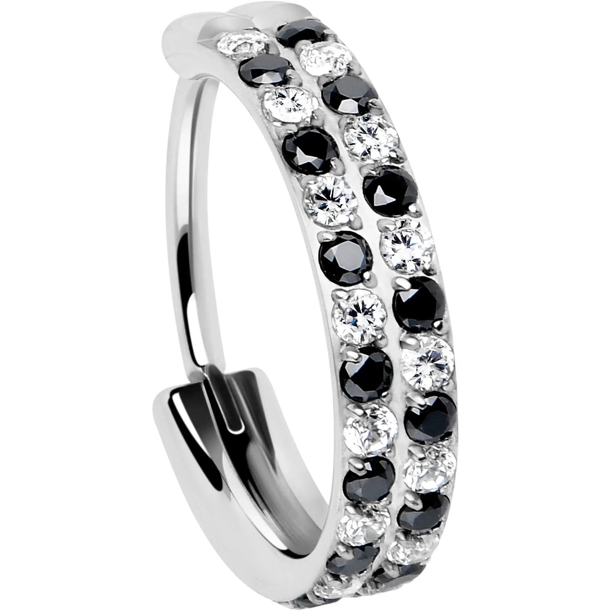 20G CZ Double Row Checkerboard Implant Grade Titanium Nose Hoop - BodyCandy - Flyclothing LLC