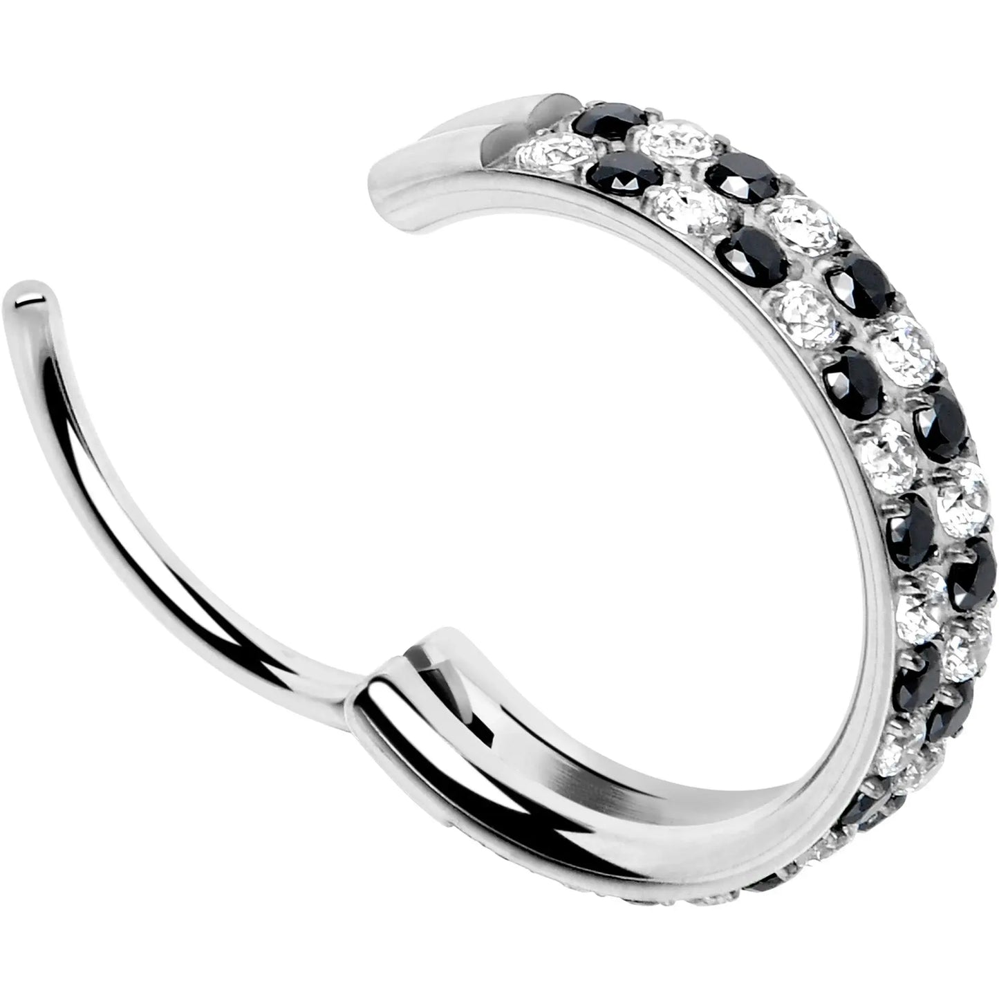 20G CZ Double Row Checkerboard Implant Grade Titanium Nose Hoop - BodyCandy - Flyclothing LLC