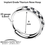 20G CZ Double Row Checkerboard Implant Grade Titanium Nose Hoop - BodyCandy - Flyclothing LLC