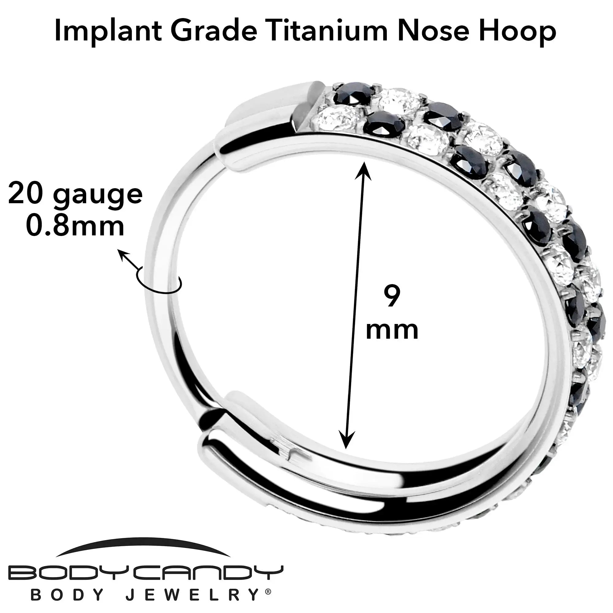 20G CZ Double Row Checkerboard Implant Grade Titanium Nose Hoop - BodyCandy - Flyclothing LLC