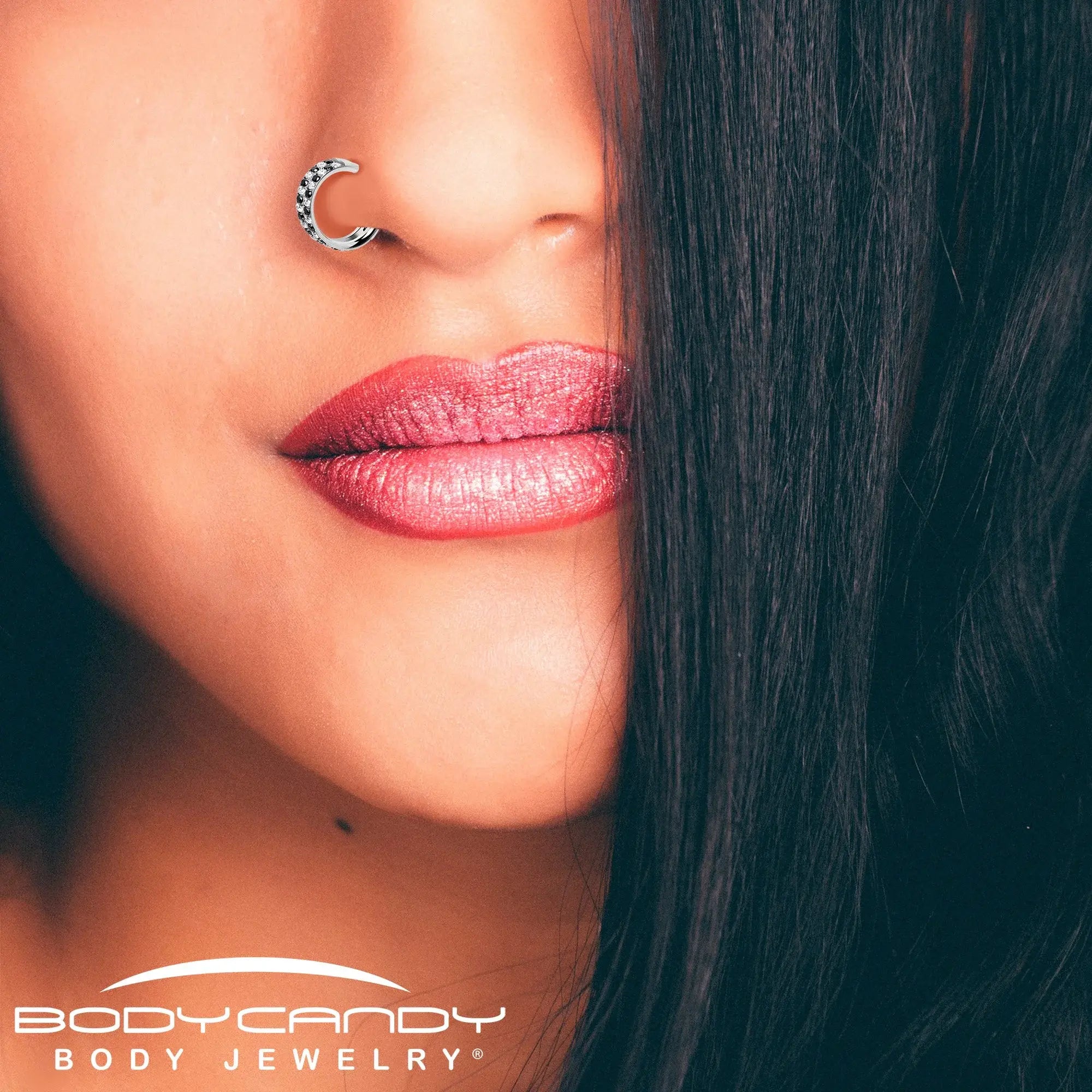 20G CZ Double Row Checkerboard Implant Grade Titanium Nose Hoop - BodyCandy - Flyclothing LLC