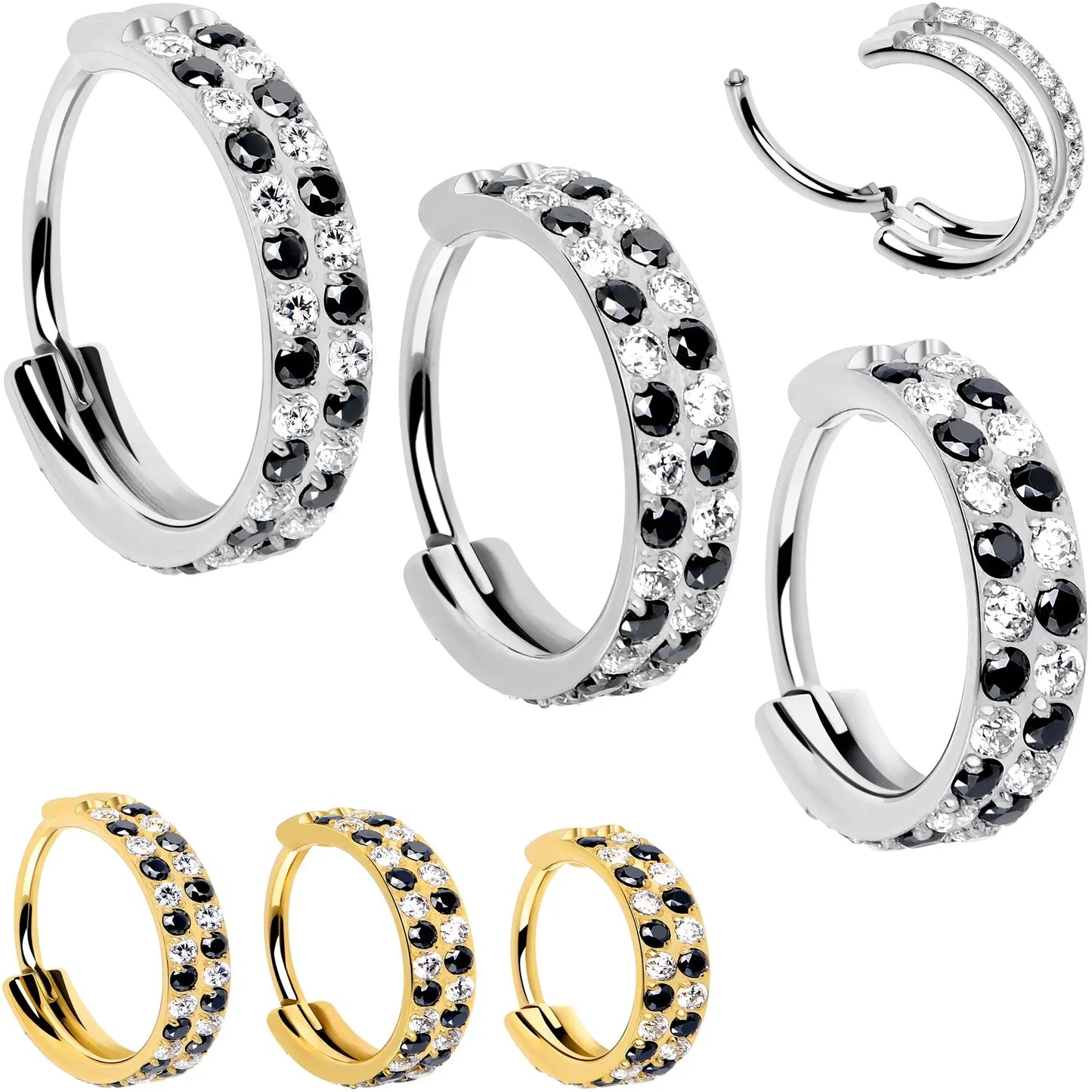 20G CZ Double Row Checkerboard Implant Grade Titanium Nose Hoop - BodyCandy - Flyclothing LLC