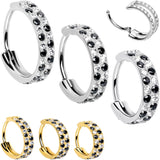 20G CZ Double Row Checkerboard Implant Grade Titanium Nose Hoop - BodyCandy - Flyclothing LLC