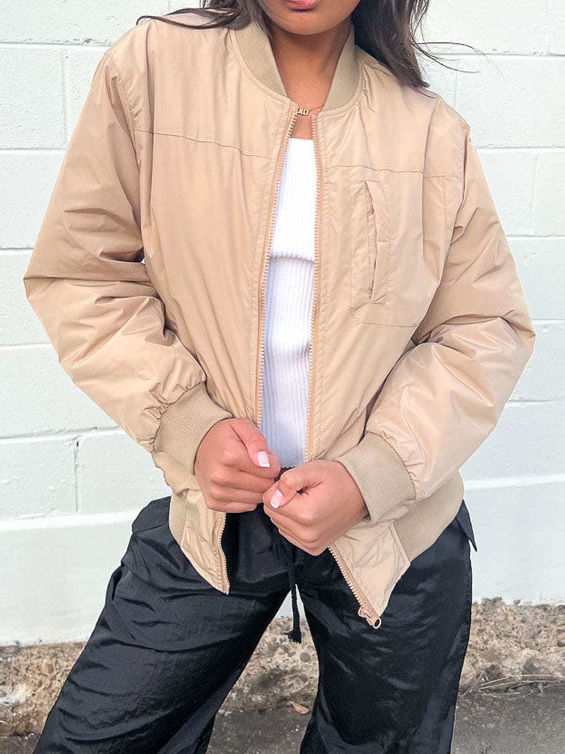 Zip Up Baseball Collar Jacket with Pockets - Trendsi - Flyclothing LLC