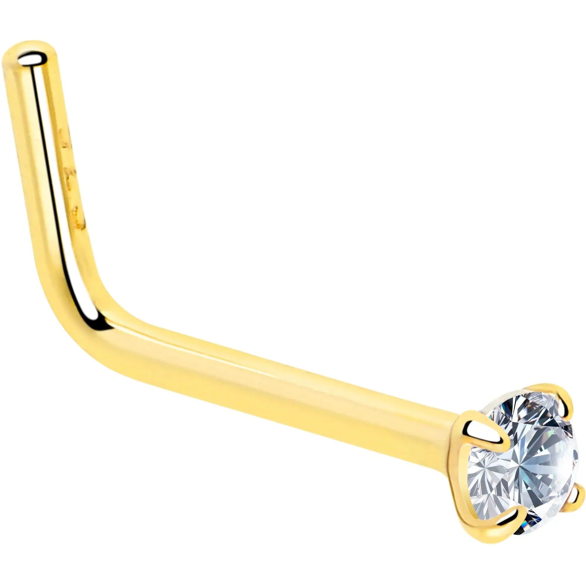 20G Gold Plated 925 Sterling Silver 2mm CZ L-Shape Nose Ring - BodyCandy - Flyclothing LLC