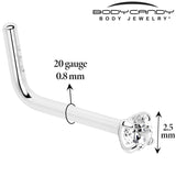 20G Gold Plated 925 Sterling Silver 2mm CZ L-Shape Nose Ring - BodyCandy - Flyclothing LLC