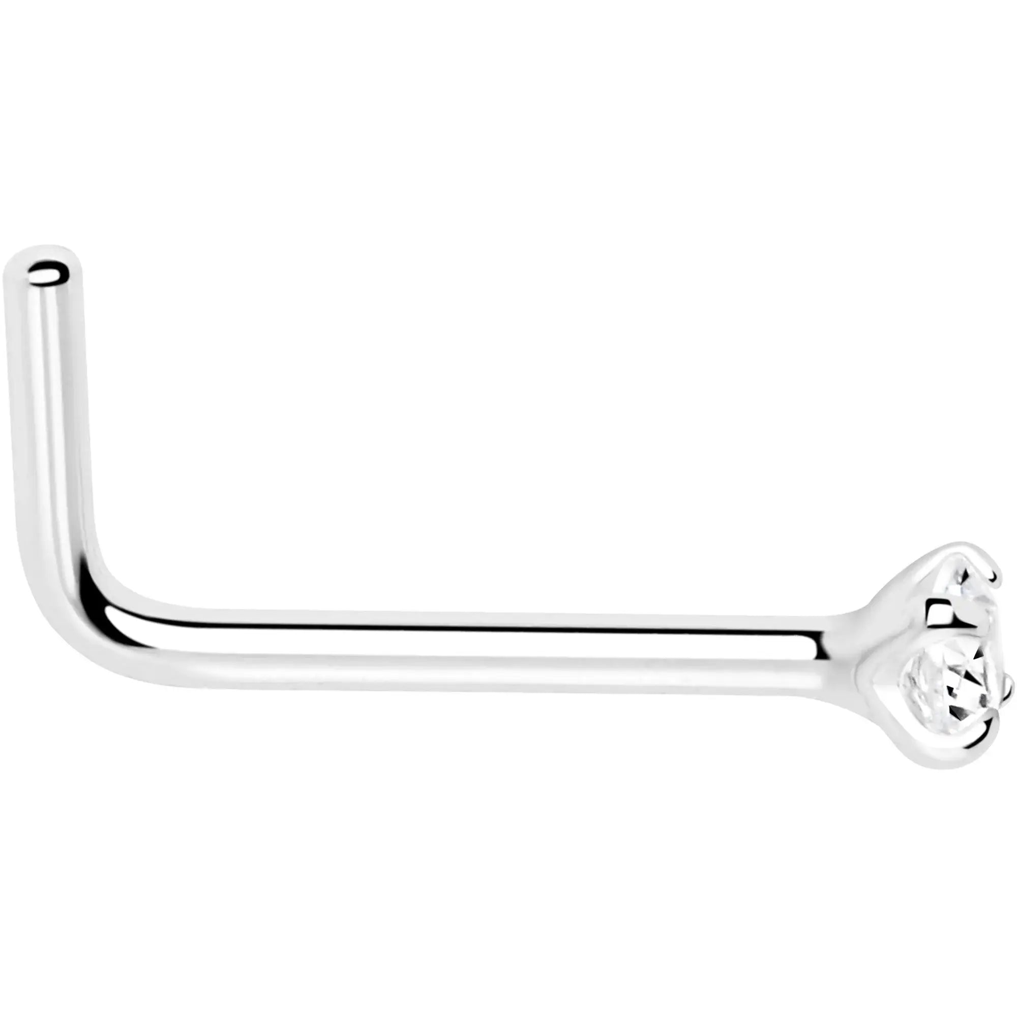 20G Gold Plated 925 Sterling Silver 2mm CZ L-Shape Nose Ring - BodyCandy - Flyclothing LLC