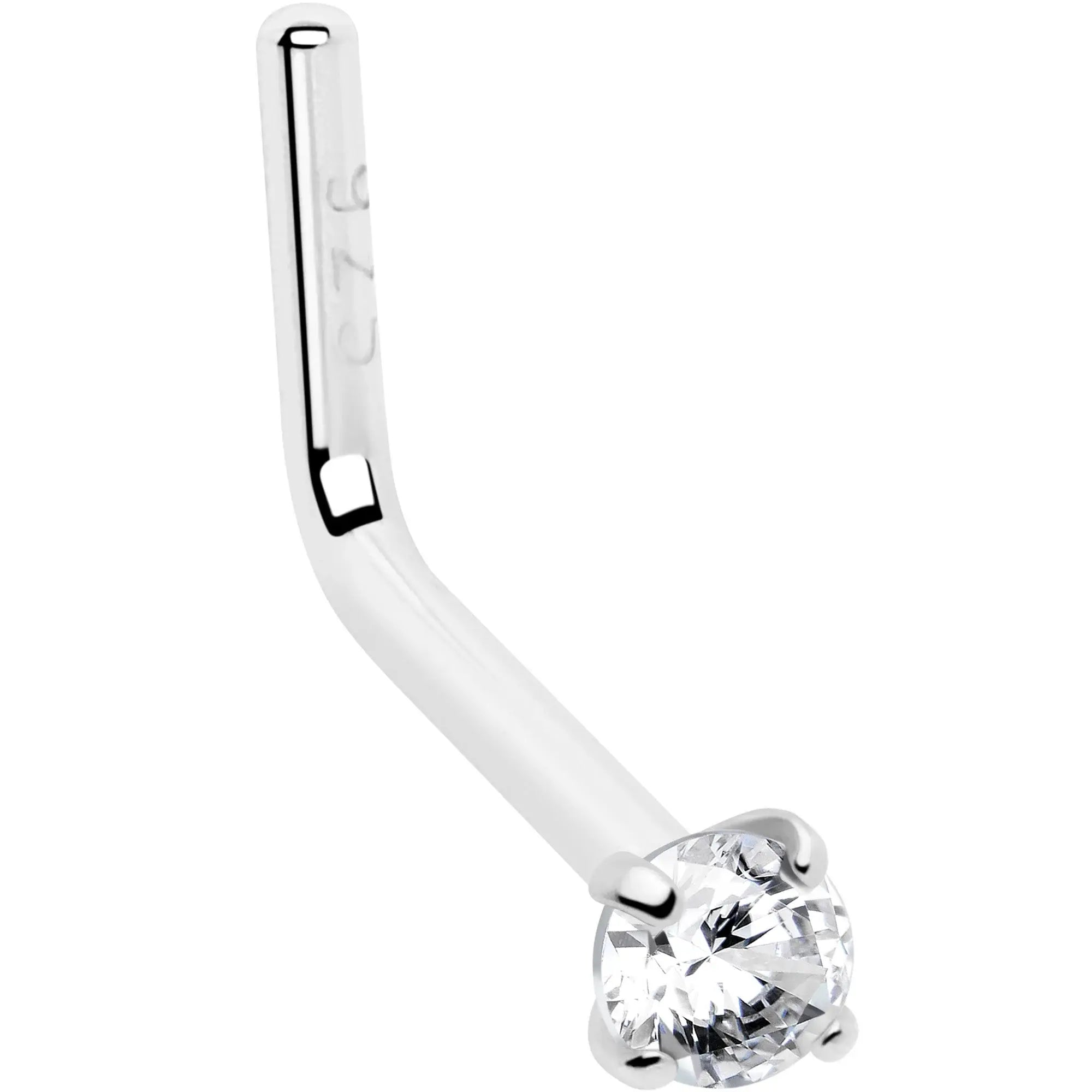 20G Gold Plated 925 Sterling Silver 2mm CZ L-Shape Nose Ring - BodyCandy - Flyclothing LLC
