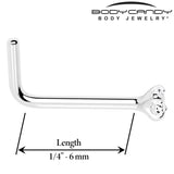 20G Gold Plated 925 Sterling Silver 2mm CZ L-Shape Nose Ring - BodyCandy - Flyclothing LLC