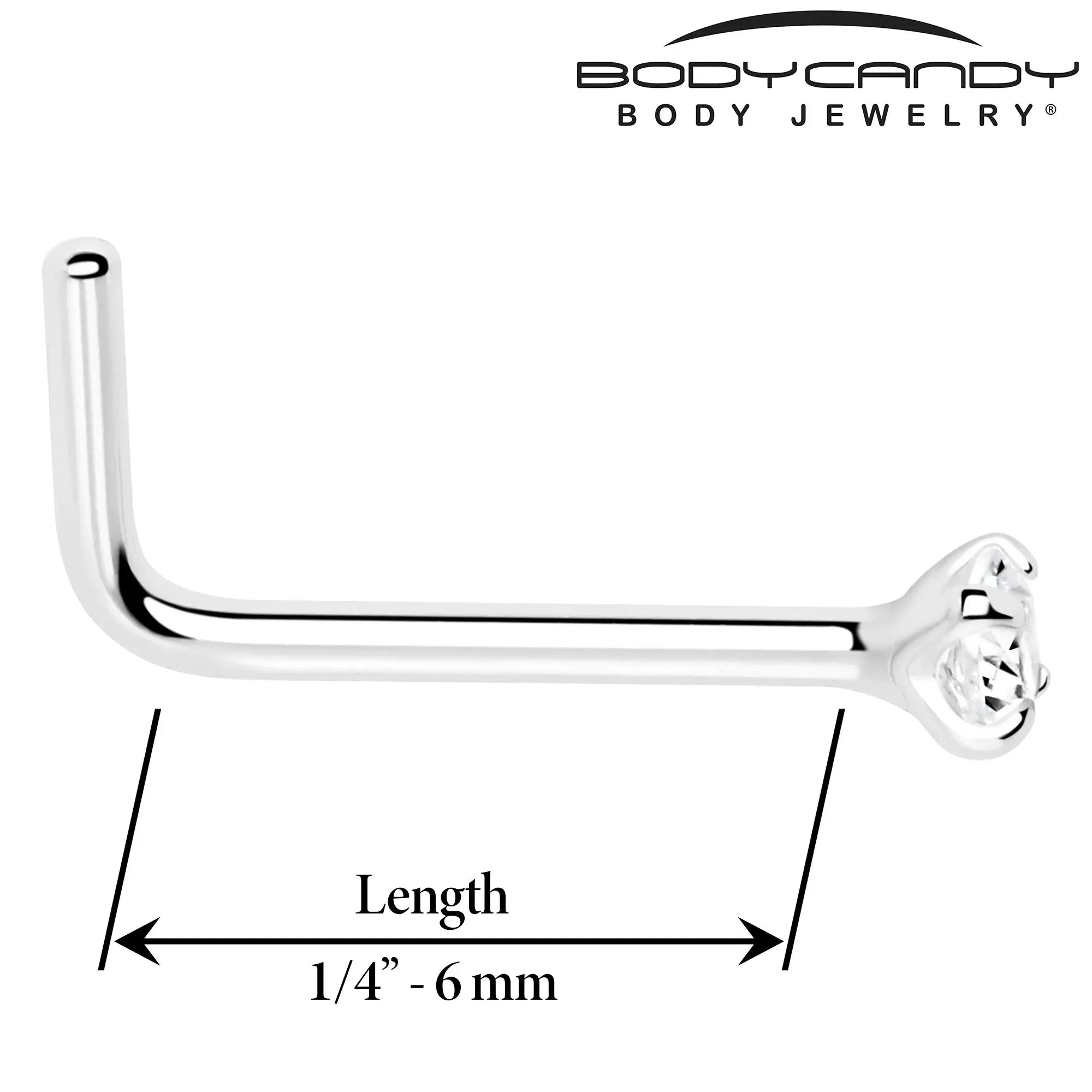 20G Gold Plated 925 Sterling Silver 2mm CZ L-Shape Nose Ring - BodyCandy - Flyclothing LLC