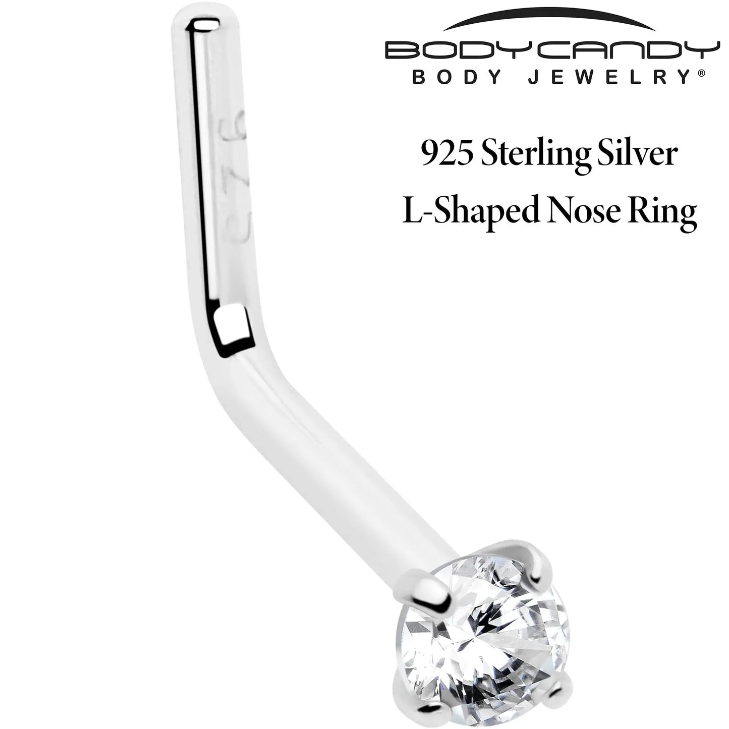 20G Gold Plated 925 Sterling Silver 2mm CZ L-Shape Nose Ring - BodyCandy - Flyclothing LLC