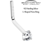 20G Gold Plated 925 Sterling Silver 2mm CZ L-Shape Nose Ring - BodyCandy - Flyclothing LLC