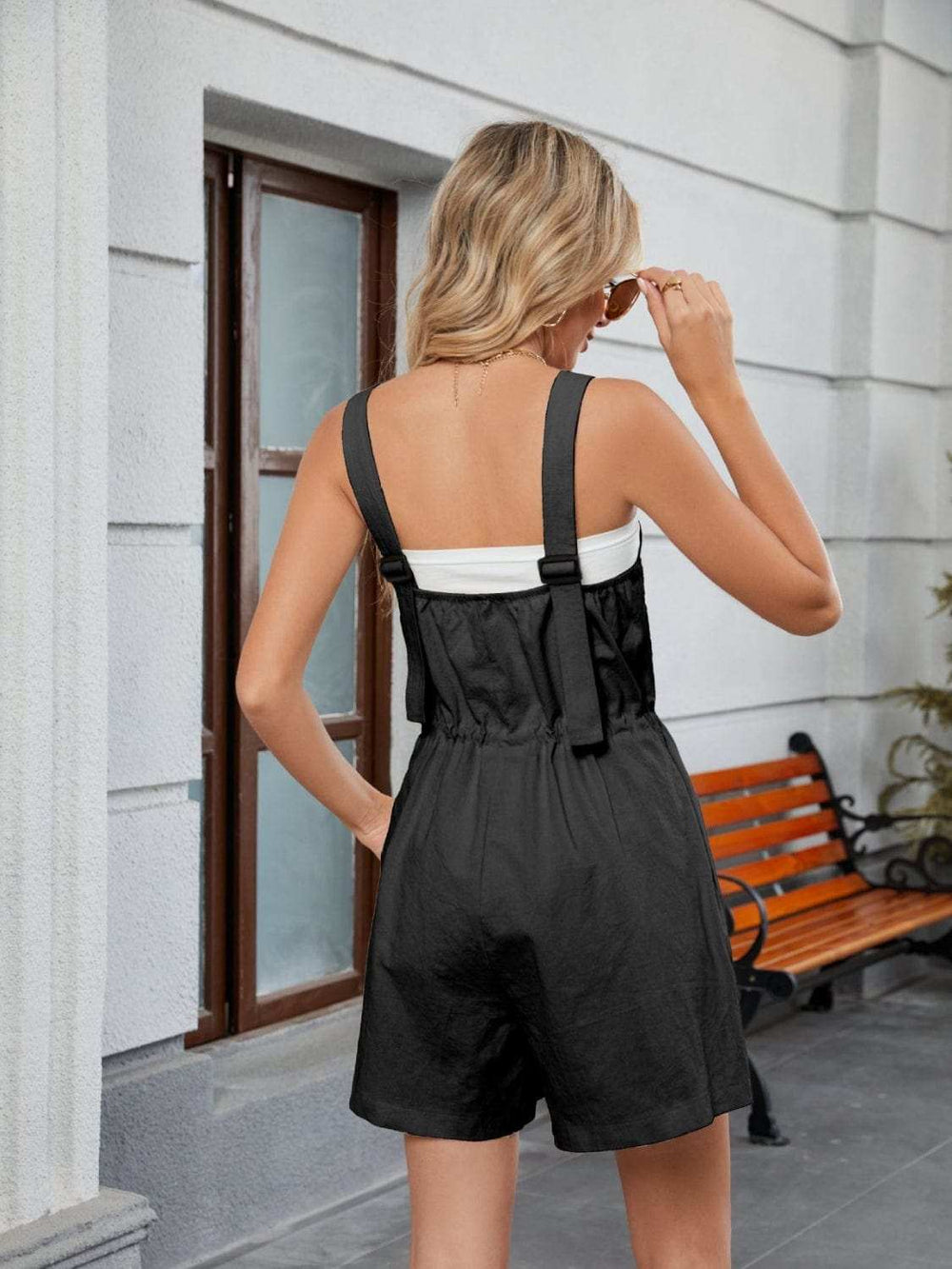 Drawstring Wide Strap Romper with Pockets - Trendsi - Flyclothing LLC