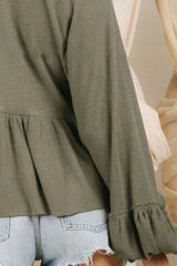 Notched Balloon Sleeve Peplum Blouse - Trendsi