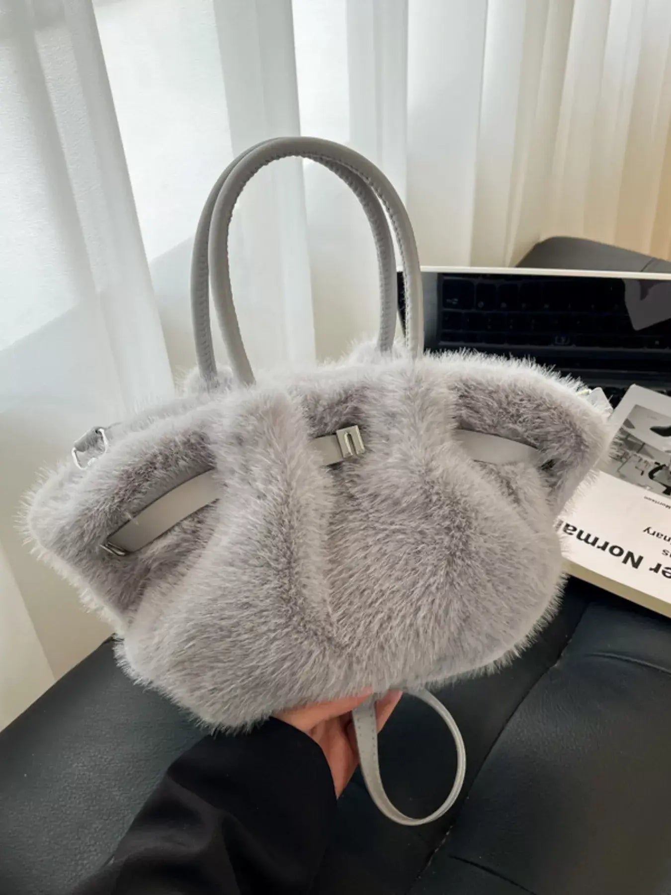 Fluffy Crossbody Bag with Buckle Detail - Trendsi - Flyclothing LLC