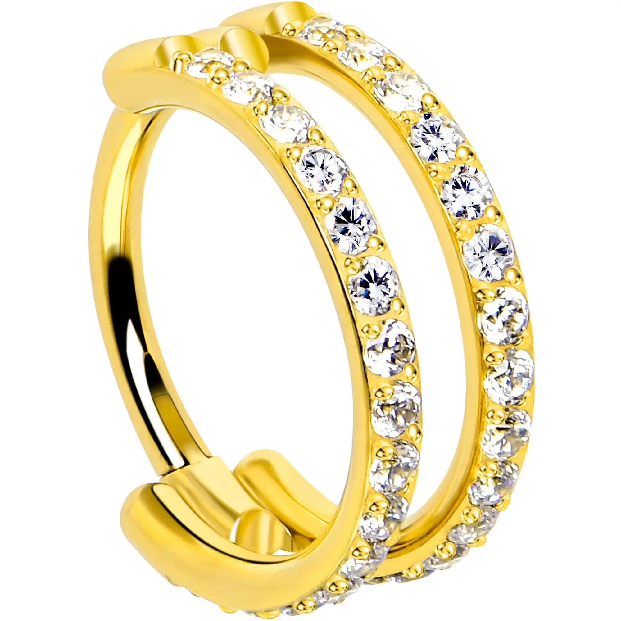 18G Double Row Micro Gem Implant Grade Titanium Hinged Double Hoop Nose Ring - BodyCandy - Flyclothing LLC
