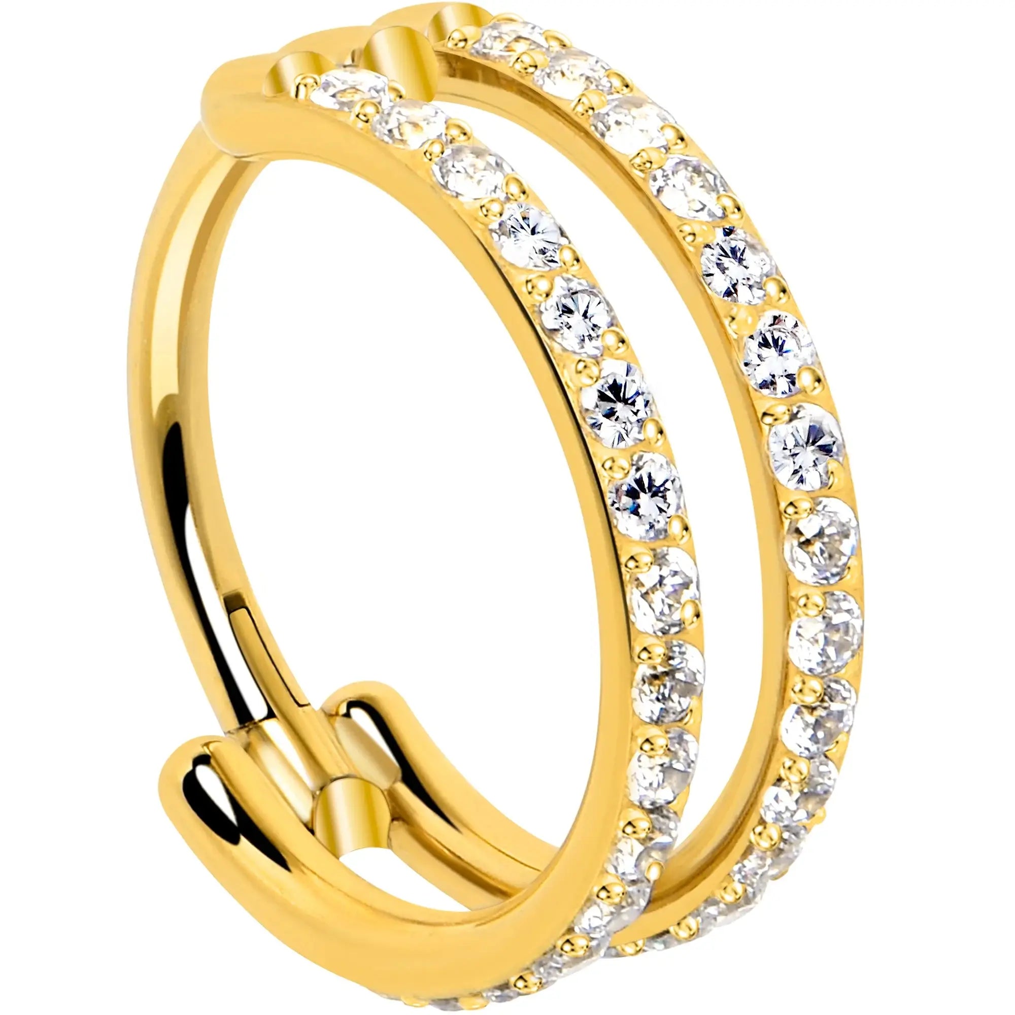 18G Double Row Micro Gem Implant Grade Titanium Hinged Double Hoop Nose Ring - BodyCandy - Flyclothing LLC