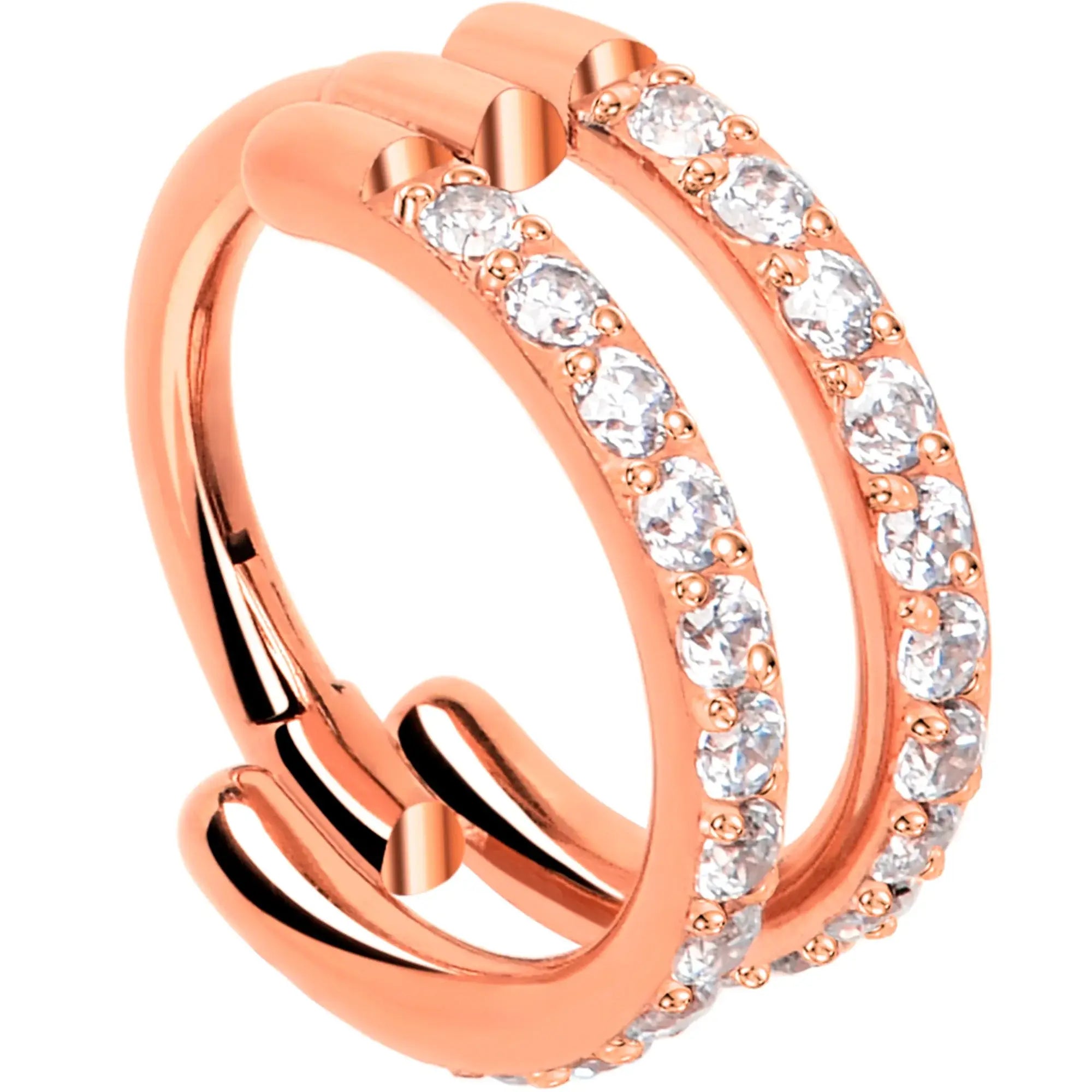 18G Double Row Micro Gem Implant Grade Titanium Hinged Double Hoop Nose Ring - BodyCandy - Flyclothing LLC