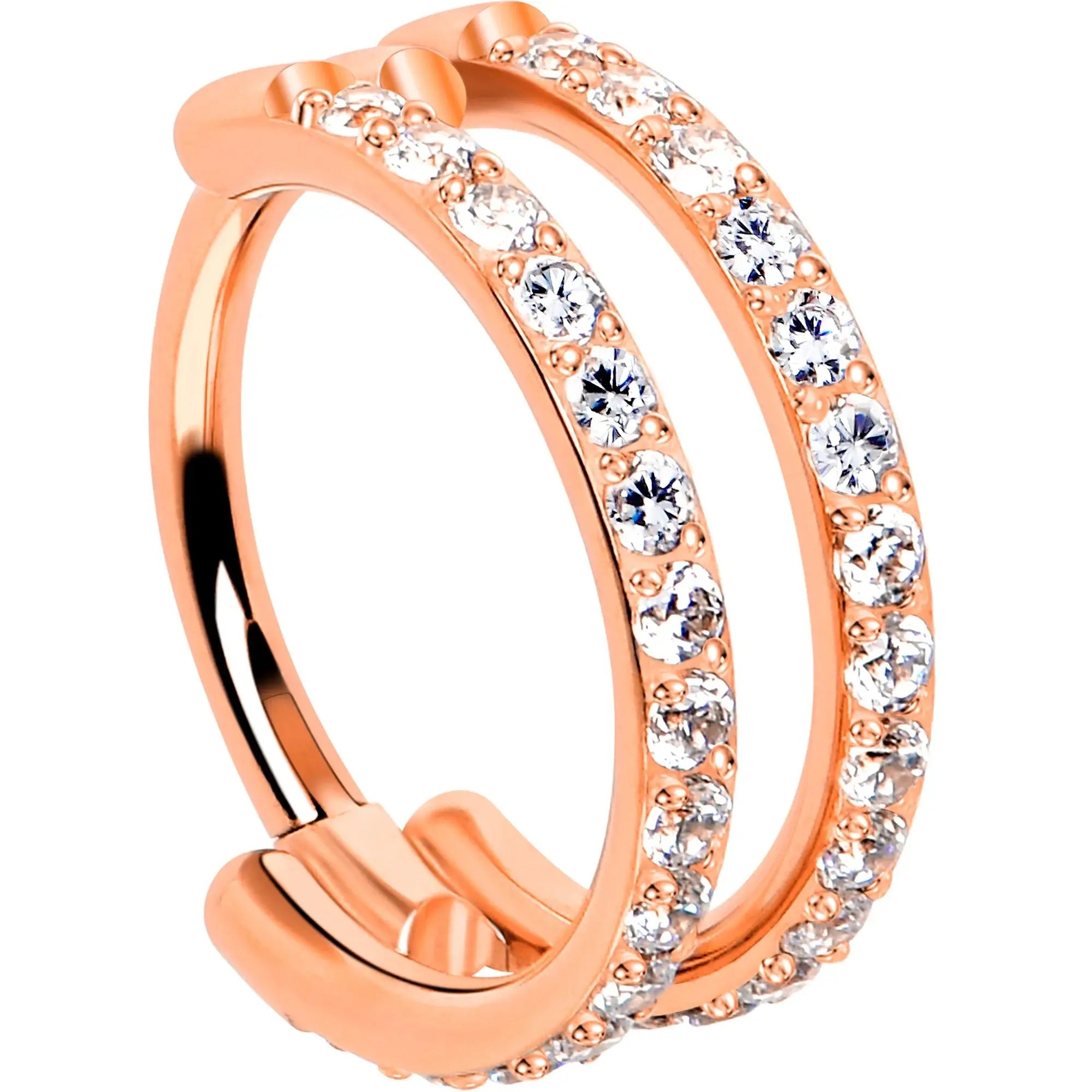 18G Double Row Micro Gem Implant Grade Titanium Hinged Double Hoop Nose Ring - BodyCandy - Flyclothing LLC