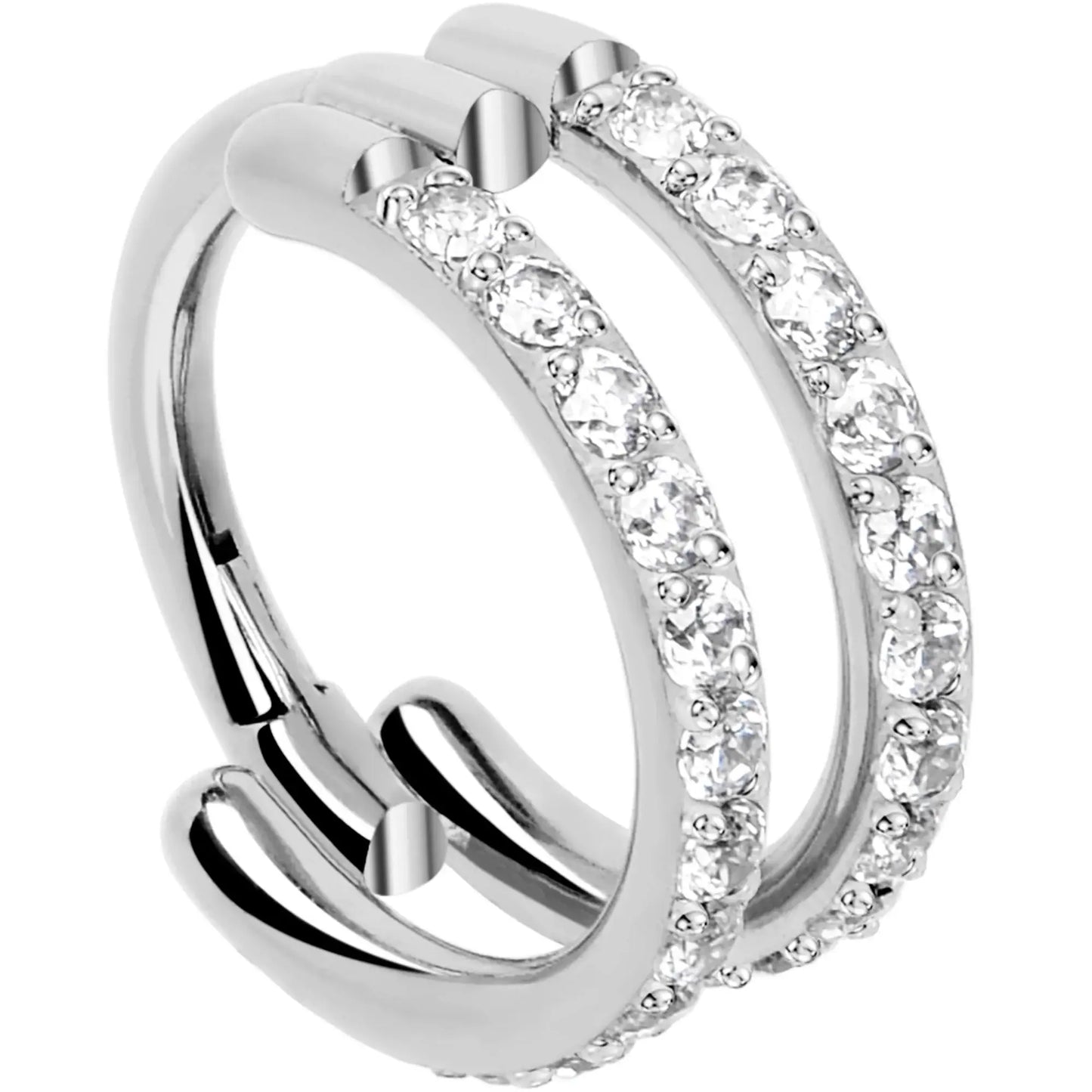 18G Double Row Micro Gem Implant Grade Titanium Hinged Double Hoop Nose Ring - BodyCandy - Flyclothing LLC