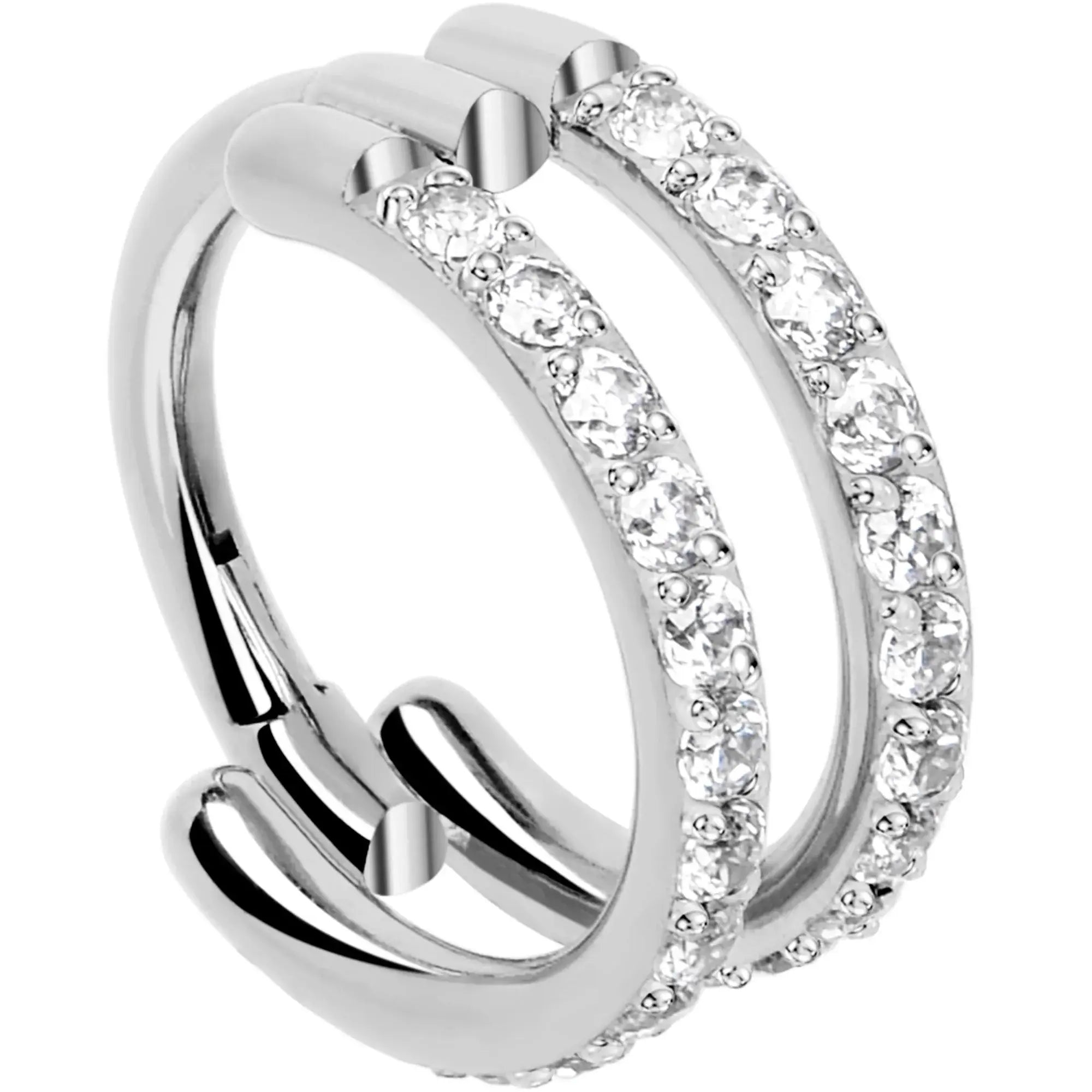 18G Double Row Micro Gem Implant Grade Titanium Hinged Double Hoop Nose Ring - BodyCandy - Flyclothing LLC