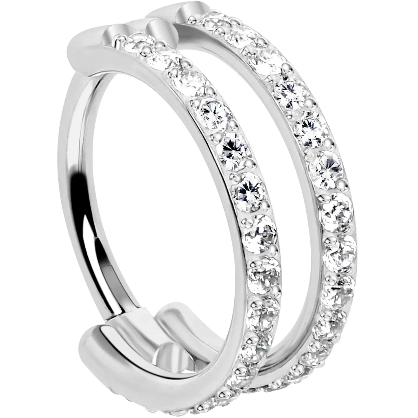 18G Double Row Micro Gem Implant Grade Titanium Hinged Double Hoop Nose Ring - BodyCandy - Flyclothing LLC