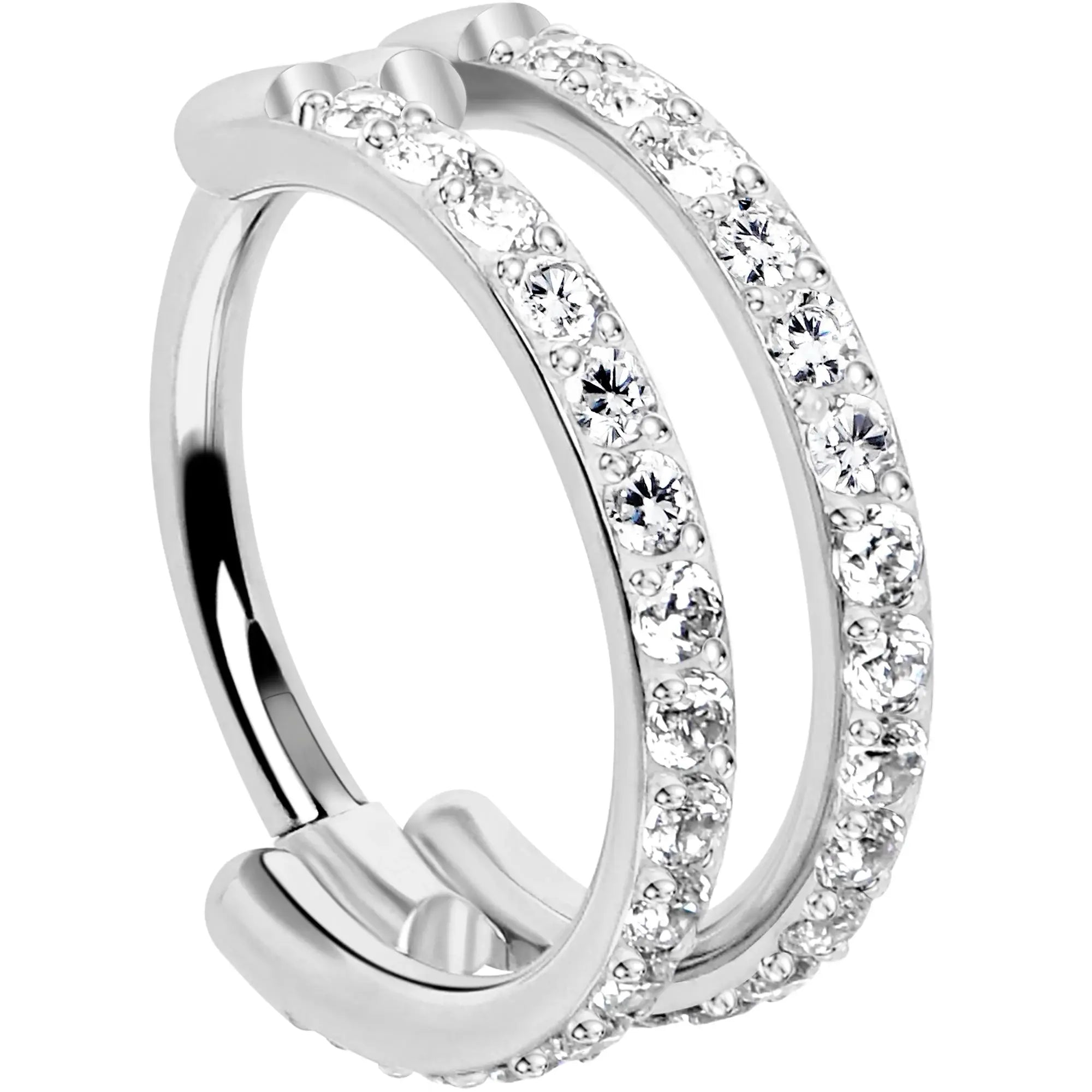 18G Double Row Micro Gem Implant Grade Titanium Hinged Double Hoop Nose Ring - BodyCandy - Flyclothing LLC