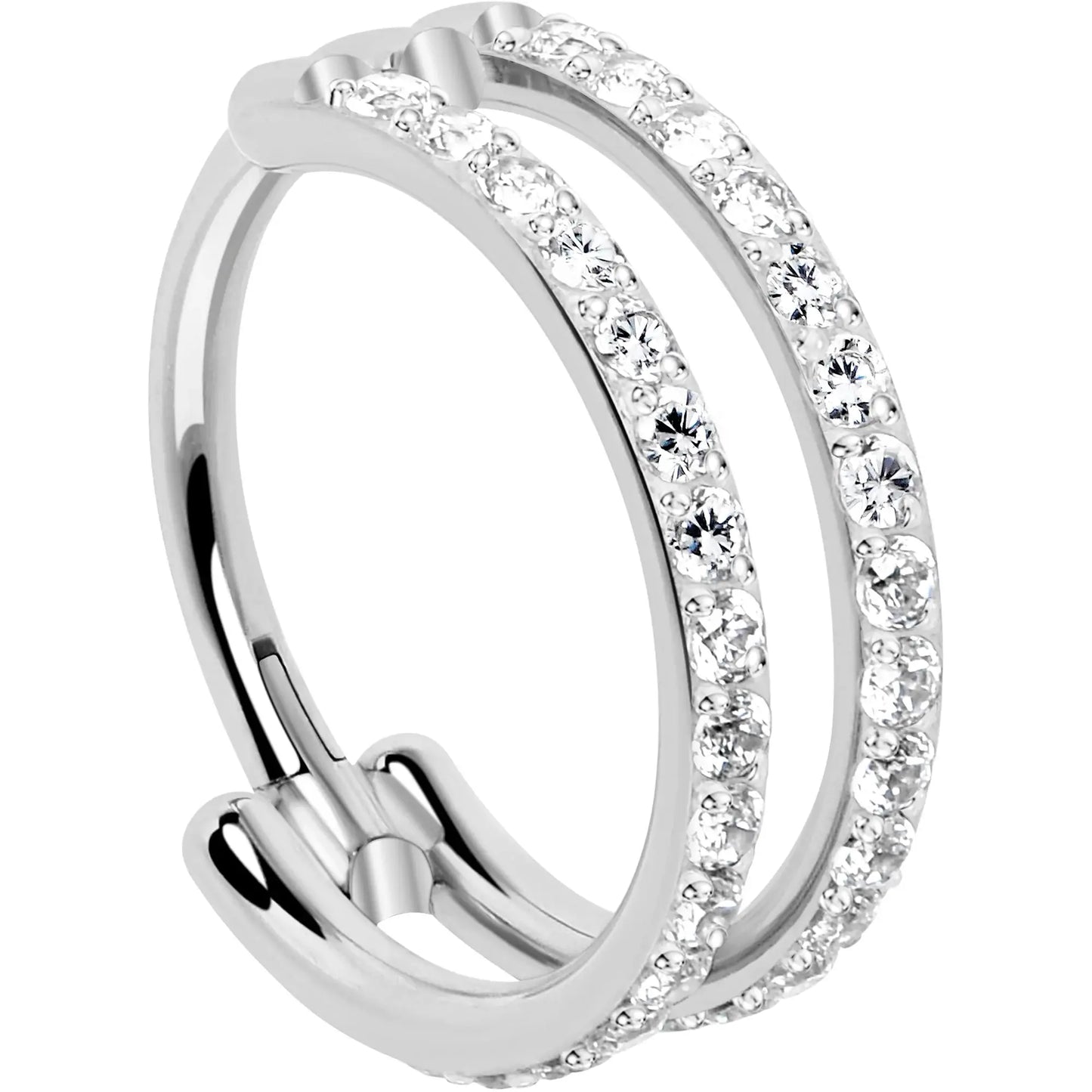 18G Double Row Micro Gem Implant Grade Titanium Hinged Double Hoop Nose Ring - BodyCandy - Flyclothing LLC