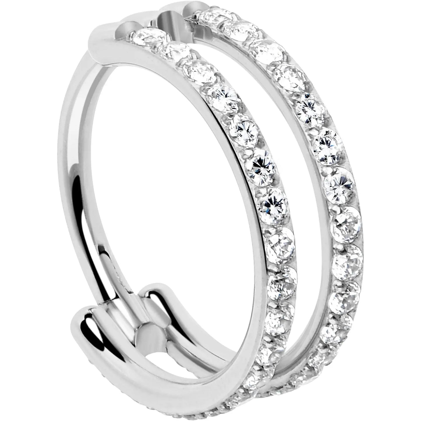 18G Double Row Micro Gem Implant Grade Titanium Hinged Double Hoop Nose Ring - BodyCandy - Flyclothing LLC