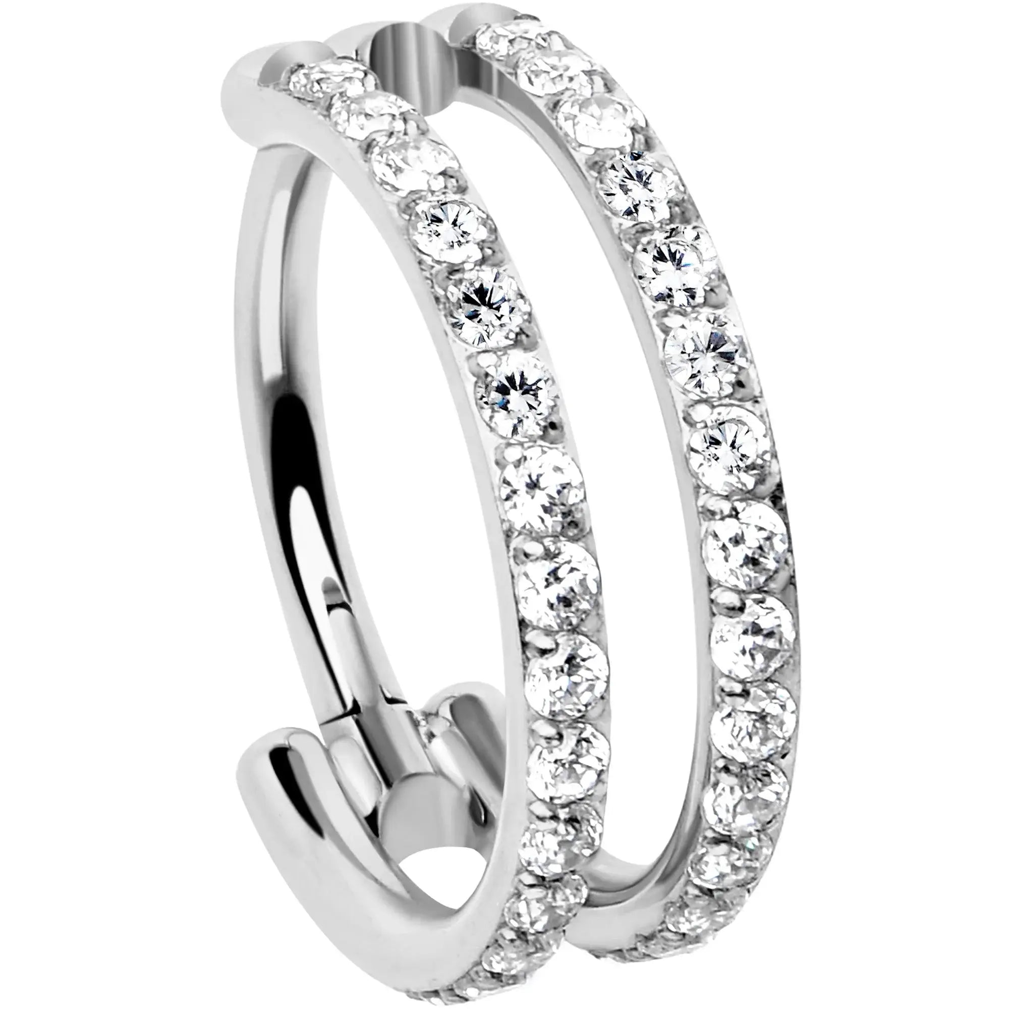 18G Double Row Micro Gem Implant Grade Titanium Hinged Double Hoop Nose Ring - BodyCandy - Flyclothing LLC