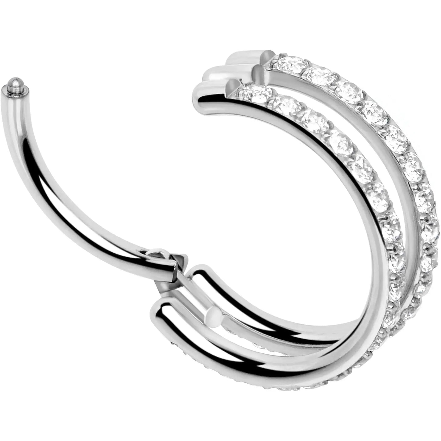 18G Double Row Micro Gem Implant Grade Titanium Hinged Double Hoop Nose Ring - BodyCandy - Flyclothing LLC